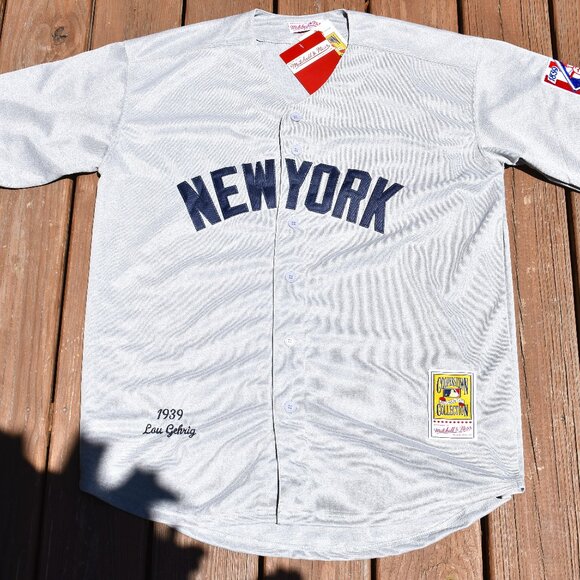 New! Lou Gehrig New York Yankees Gray Heavyweight Baseball Jersey Men's Large - Picture 2 of 2